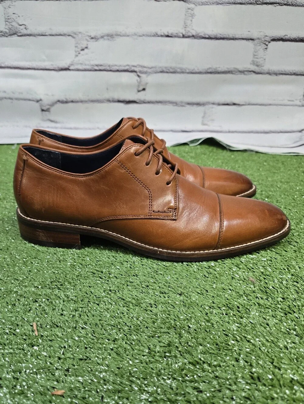Cole Haan Lenox Hill Cap Toe Oxford Polished Leather British Brown Size 8.5